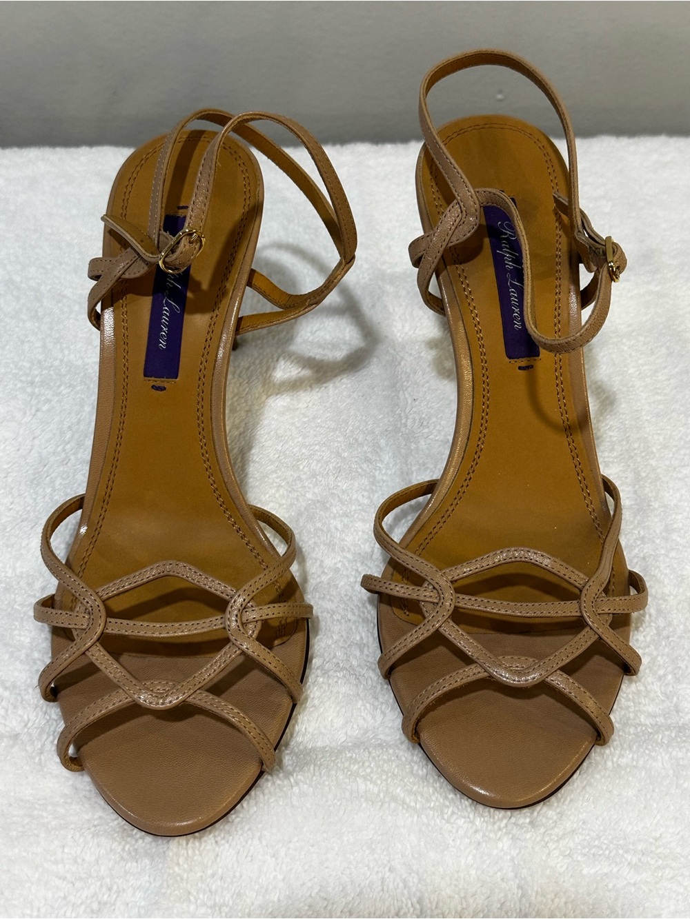 Ralph Lauren Tan Leather Strappy High-Heel Sandals